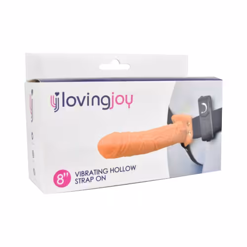 Loving Joy 8 Inch Vibrating Hollow Strap On Vanilla image 6