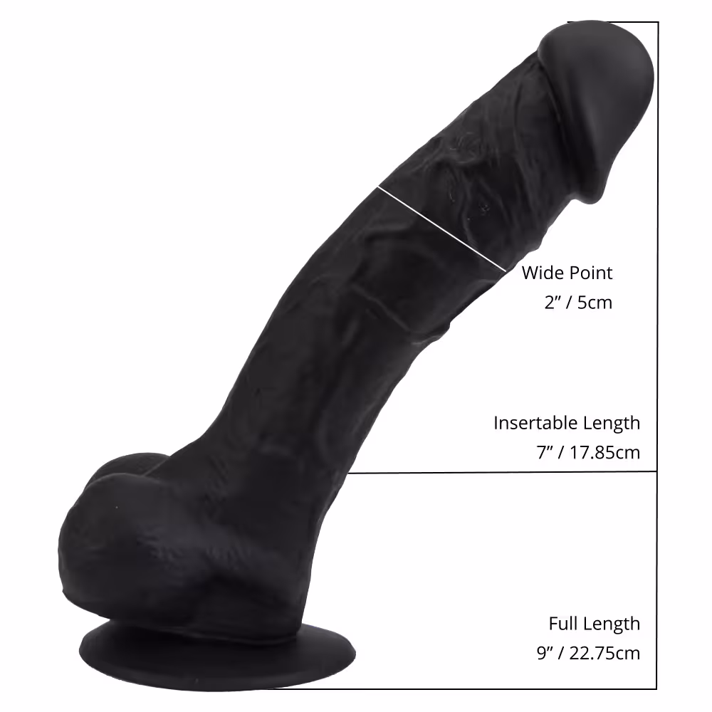 Loving Joy 9 Inch Realistic Silicone Dildo with Suction Cup and Balls Black image 4