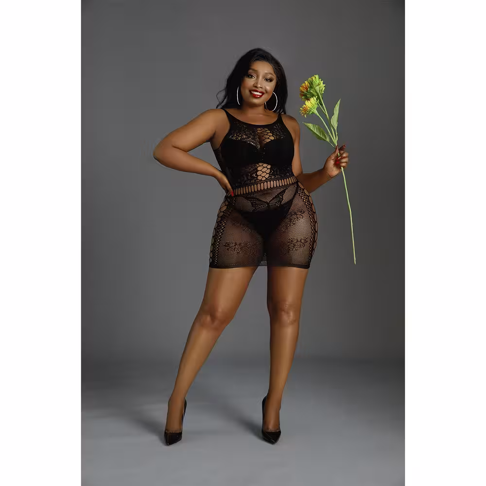 Moonlight Black Cut Out Floral Mini Dress Plus Size image 2