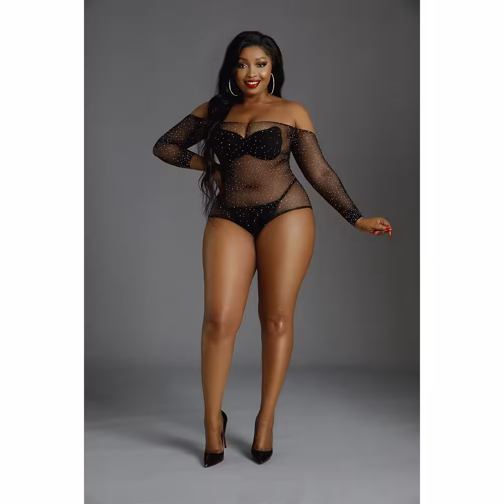 Moonlight Black Off the Shoulder Sparkle Body Plus Size image 2