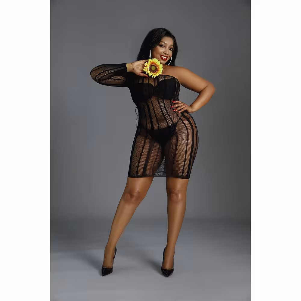 Moonlight Black Stripe Mini Dress Plus Size image 3