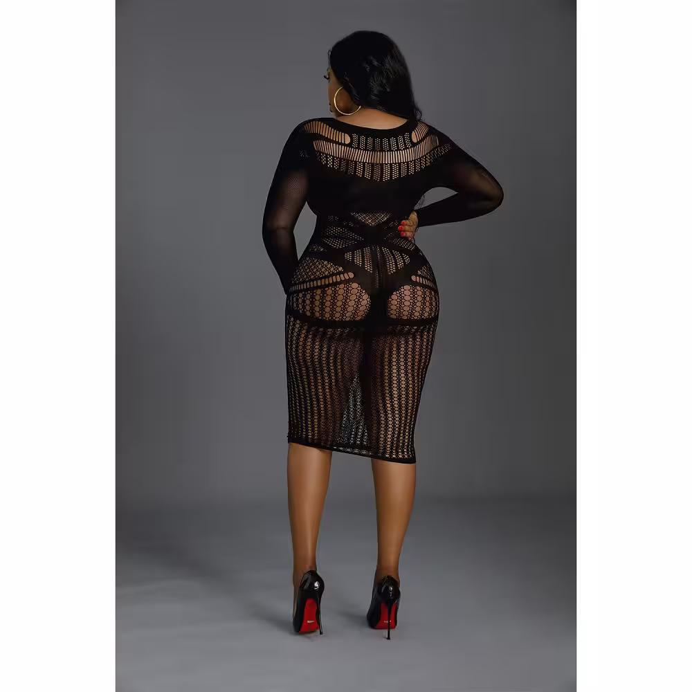 Moonlight Long Sleeve Lace Dress Black Plus Size image 3