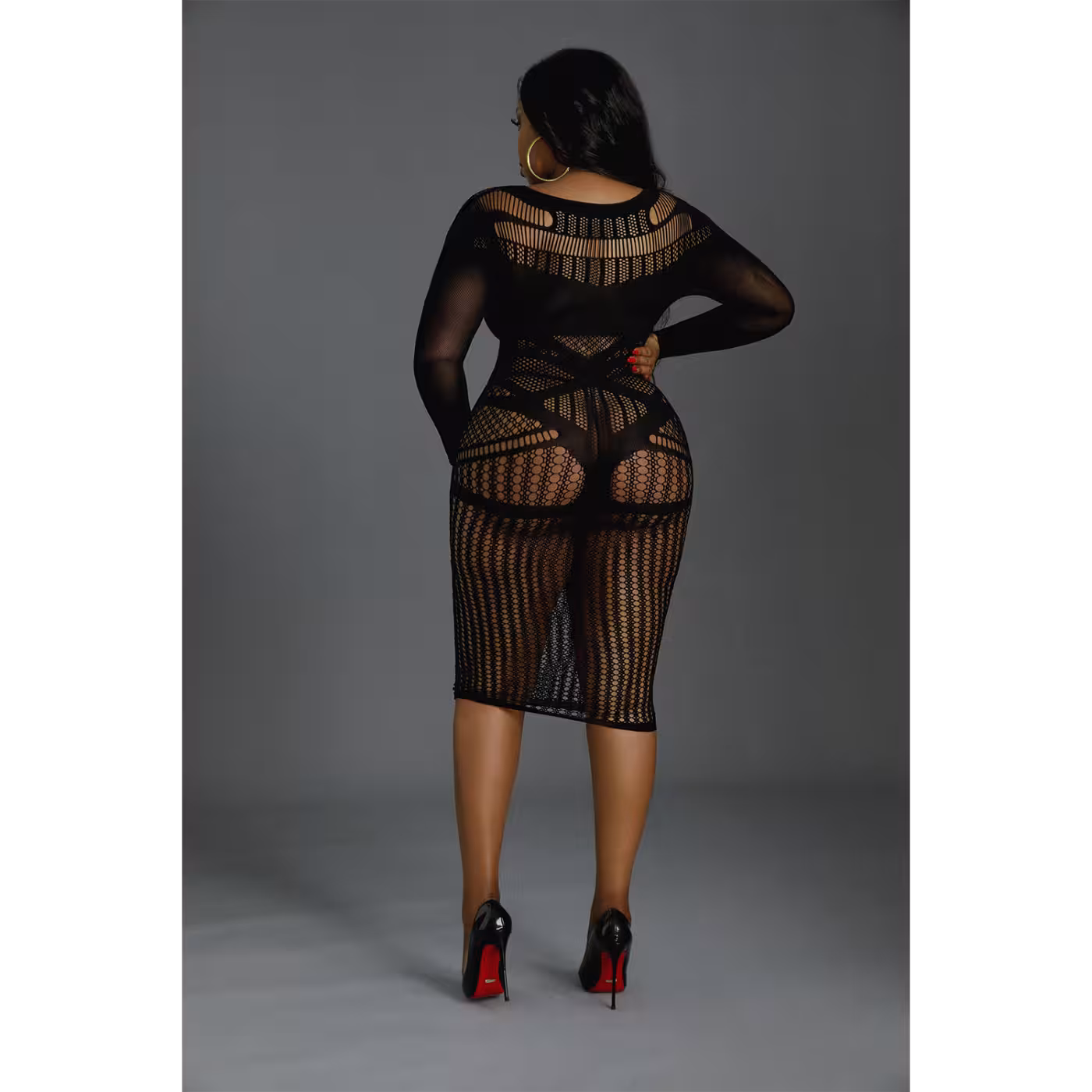 Moonlight Long Sleeve Lace Dress Black Plus Size image 4
