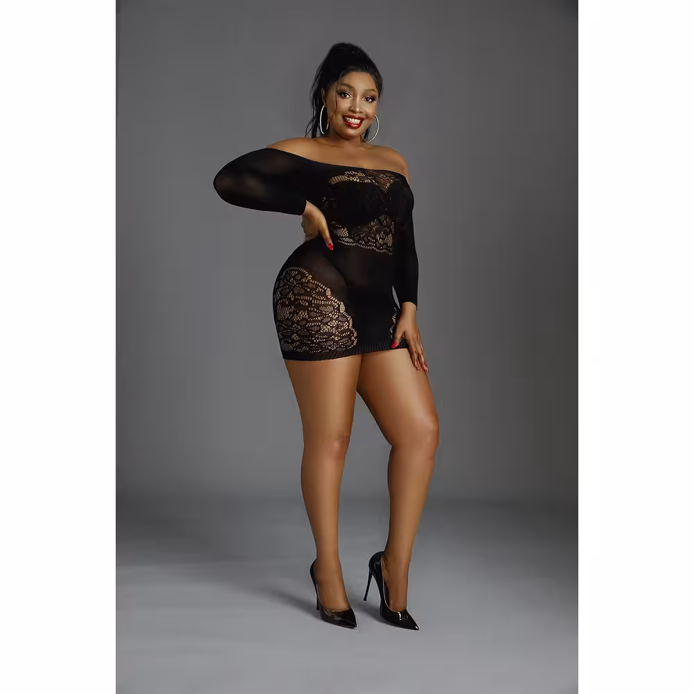 Moonlight Off the Shoulder Black Mini Dress Plus Size image 3