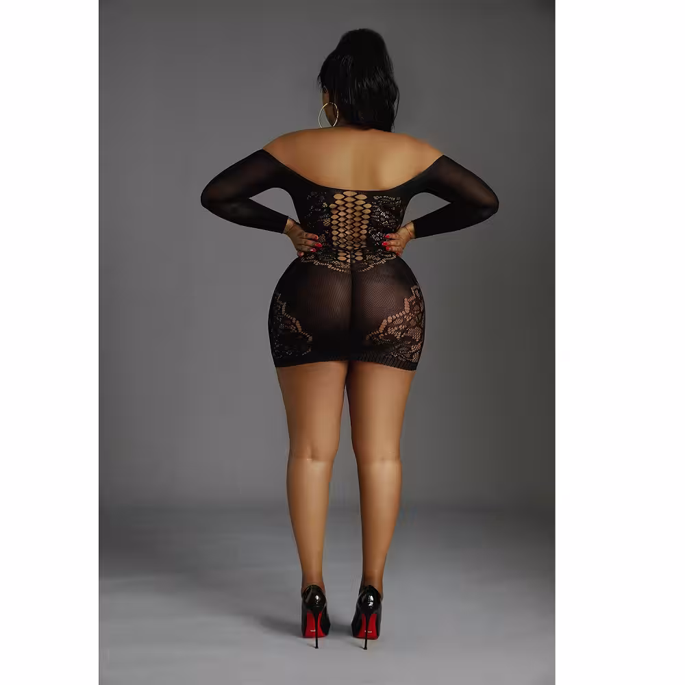 Moonlight Off the Shoulder Black Mini Dress Plus Size image 4