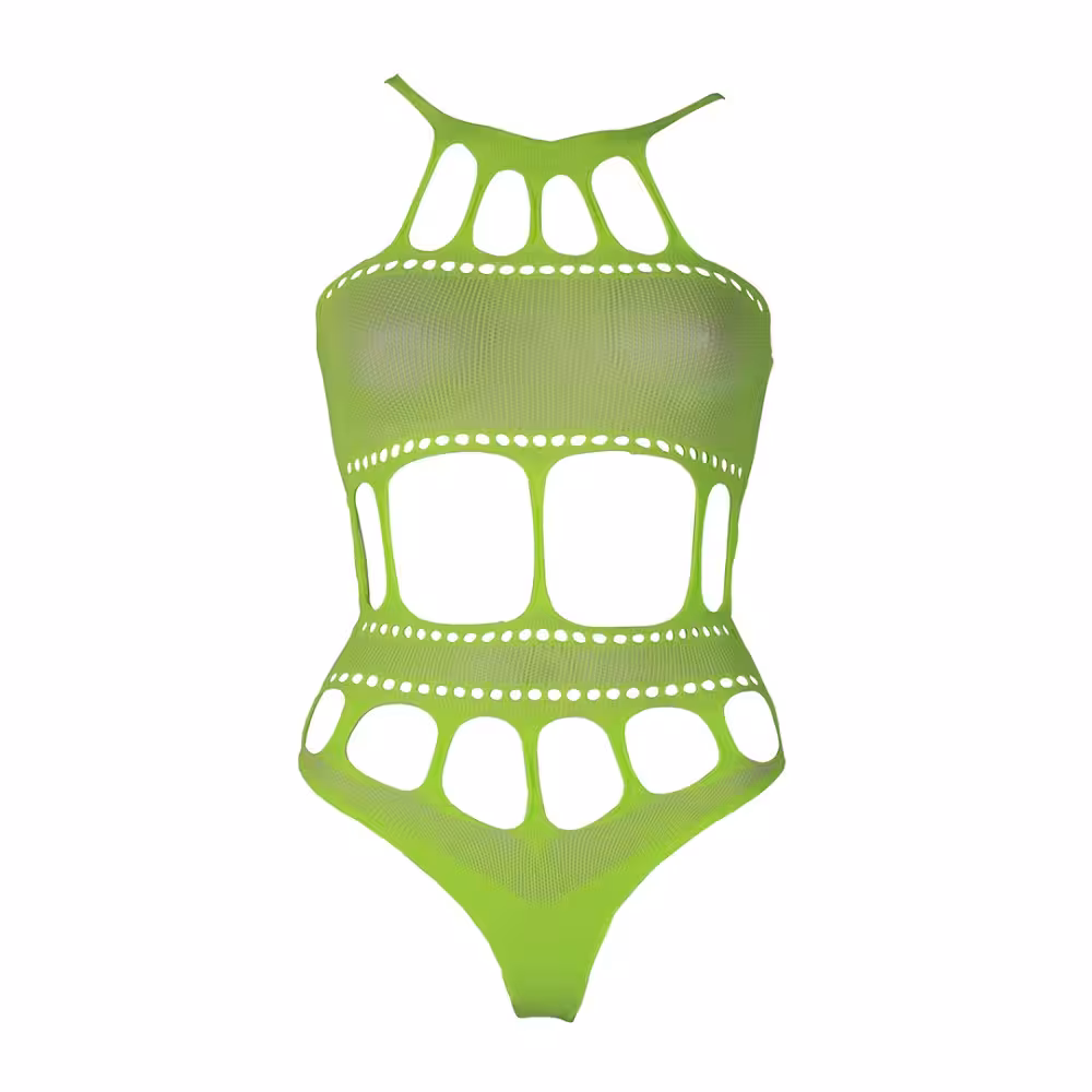 Cut Out Thong Bodysuit Neon Green Plus Size image 6