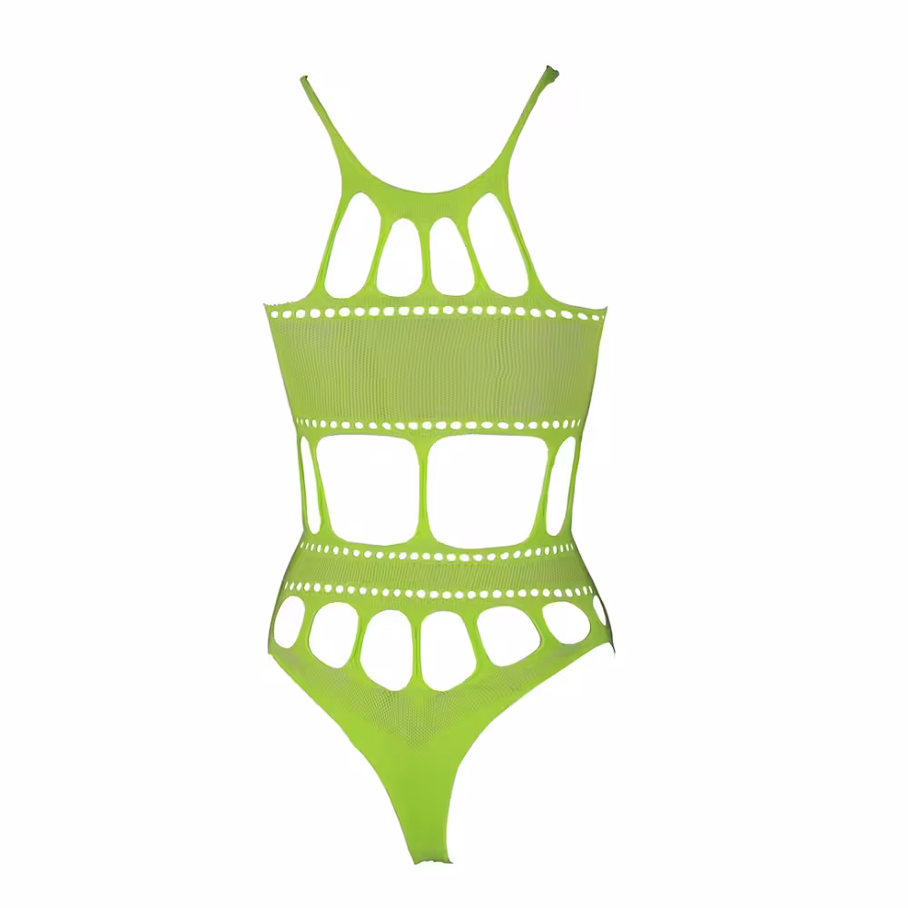 Cut Out Thong Bodysuit Neon Green Plus Size image 7