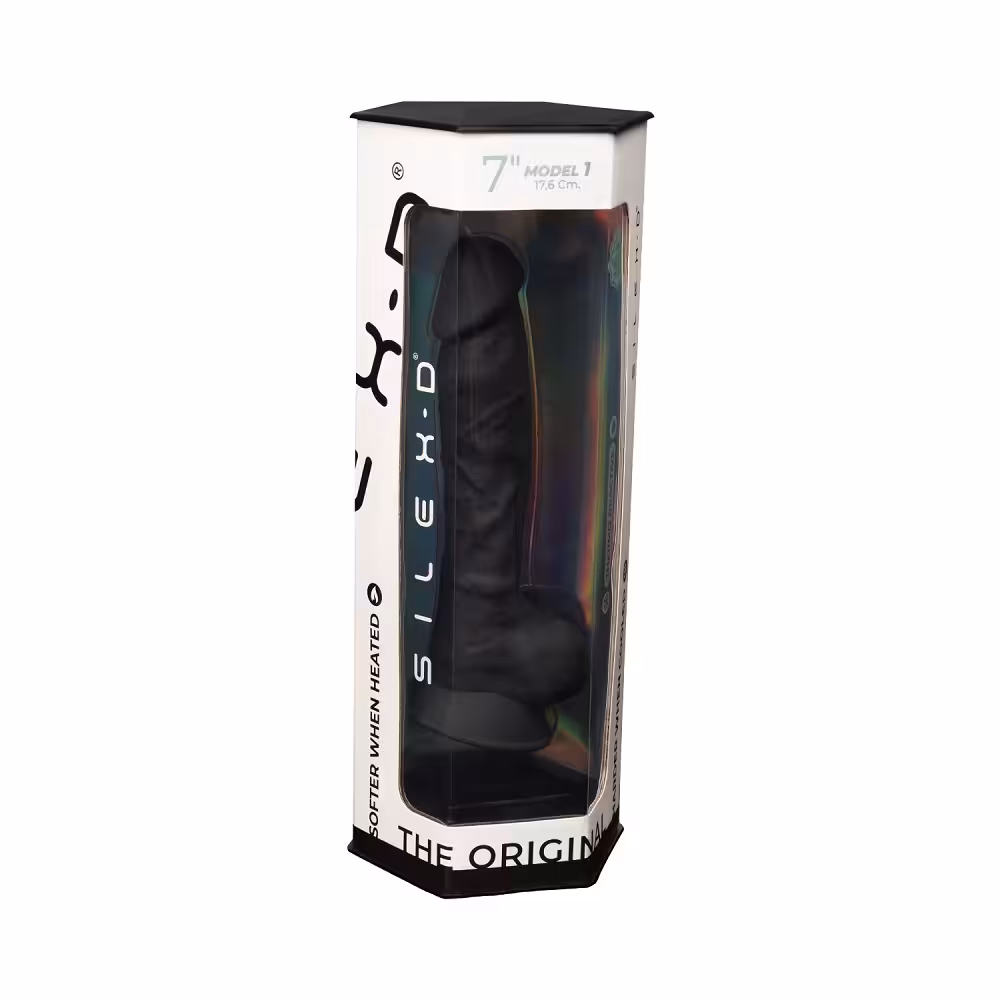 SilexD 7 inch Realistic Silicone Dual Density Dildo with Suction Cup and balls Black image 3