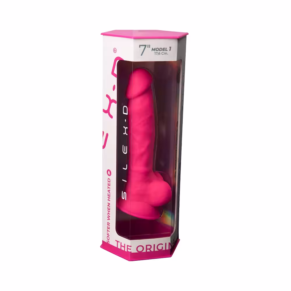 SilexD 7 inch Realistic Silicone Dual Density Dildo with Suction Cup and Balls Pink image 6
