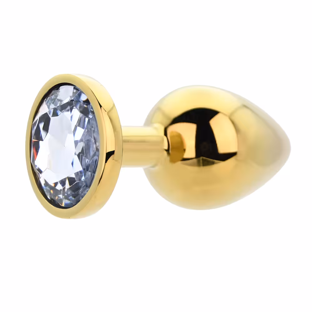 Toosh Gold Metal Butt Plug Large Clear Stone image 3