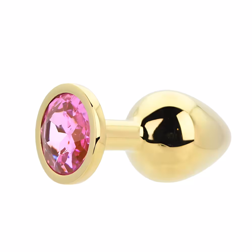 Toosh Gold Metal Butt Plug Medium Pink Stone image 4