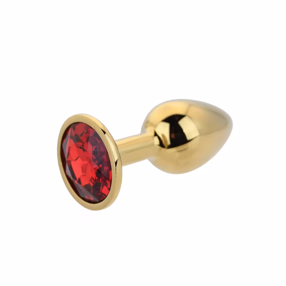 Toosh Gold Metal Butt Plug Small Red Stone image 3