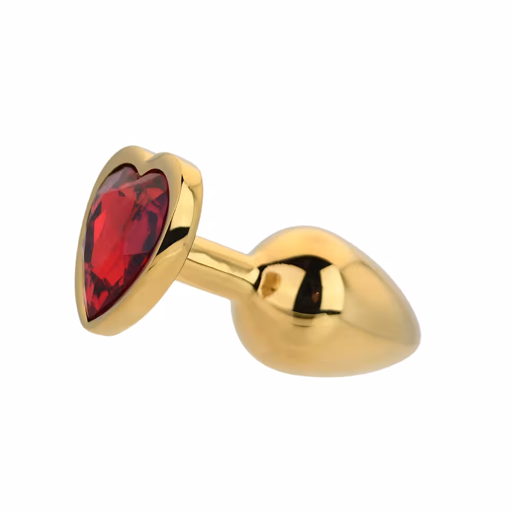 Toosh Heart Shaped Gold Butt Plug with Red Stone Small image 3