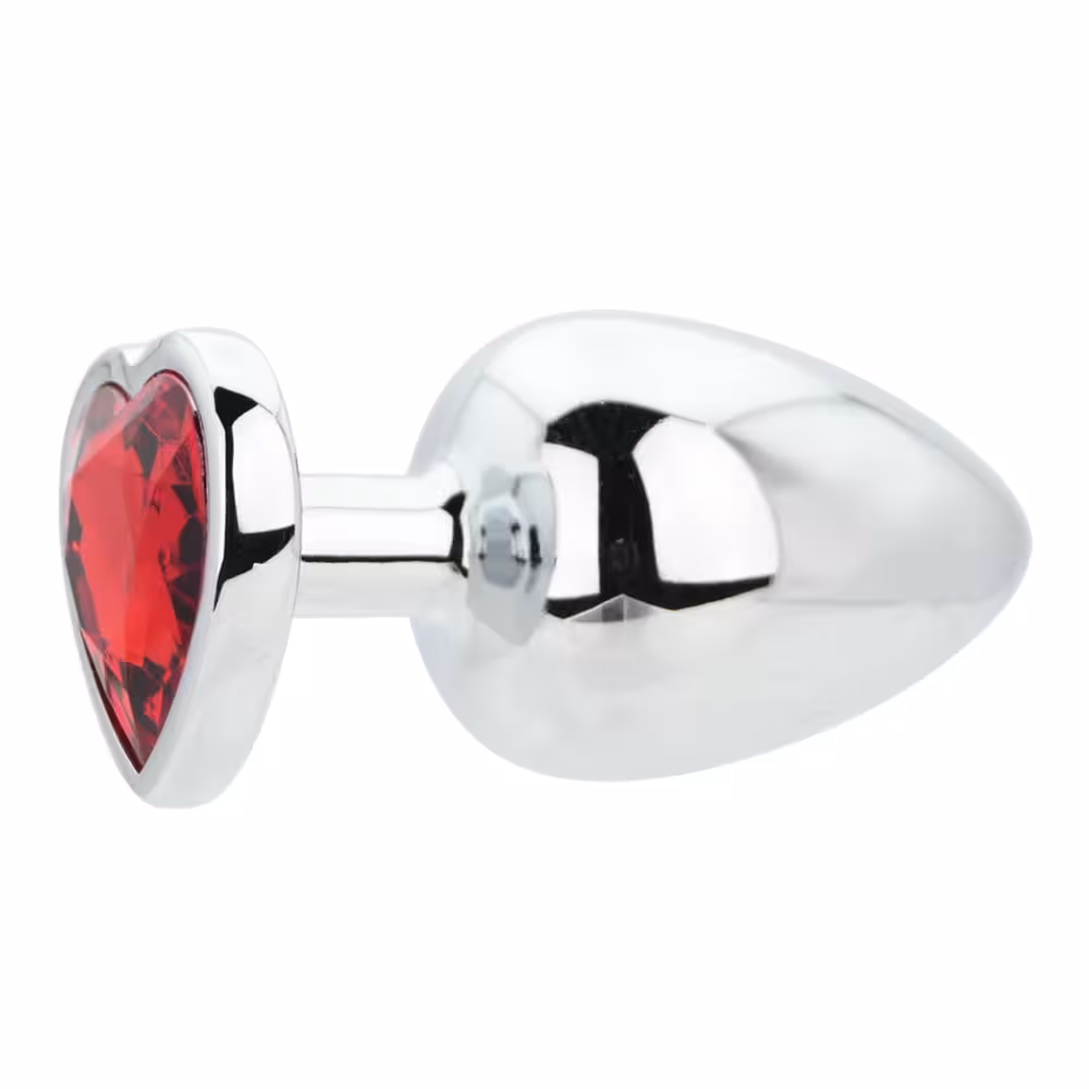 Toosh Heart Shaped Silver Butt Plug with Red Stone Large image 3