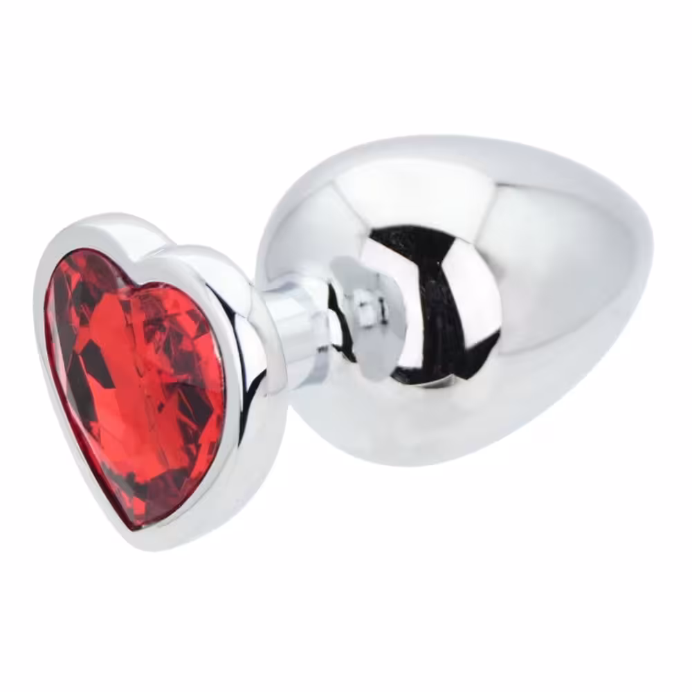 Toosh Heart Shaped Silver Butt Plug with Red Stone Large image 4