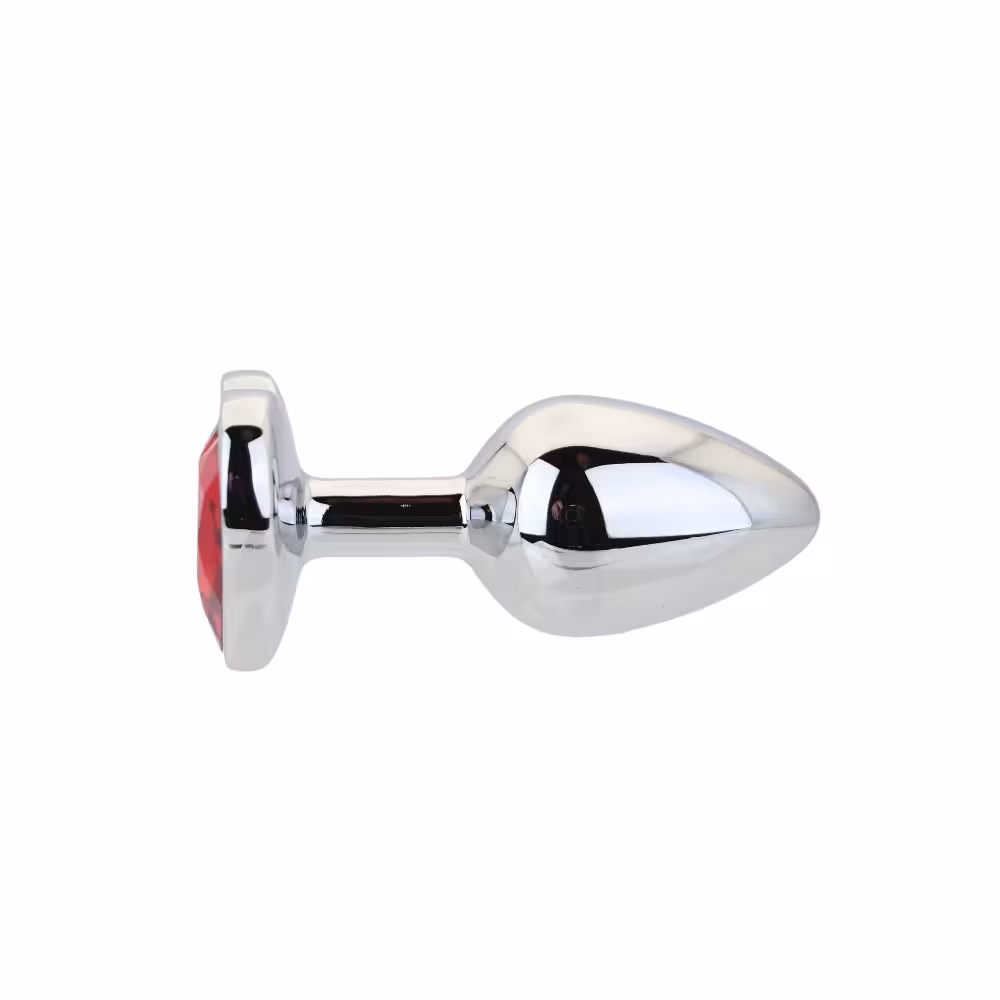 Toosh Heart Shaped Silver Butt Plug with Red Stone Small image 2