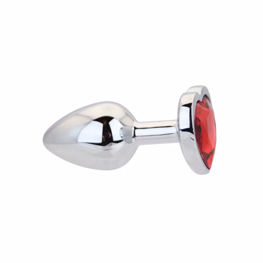 Toosh Heart Shaped Silver Butt Plug with Red Stone Small image 3