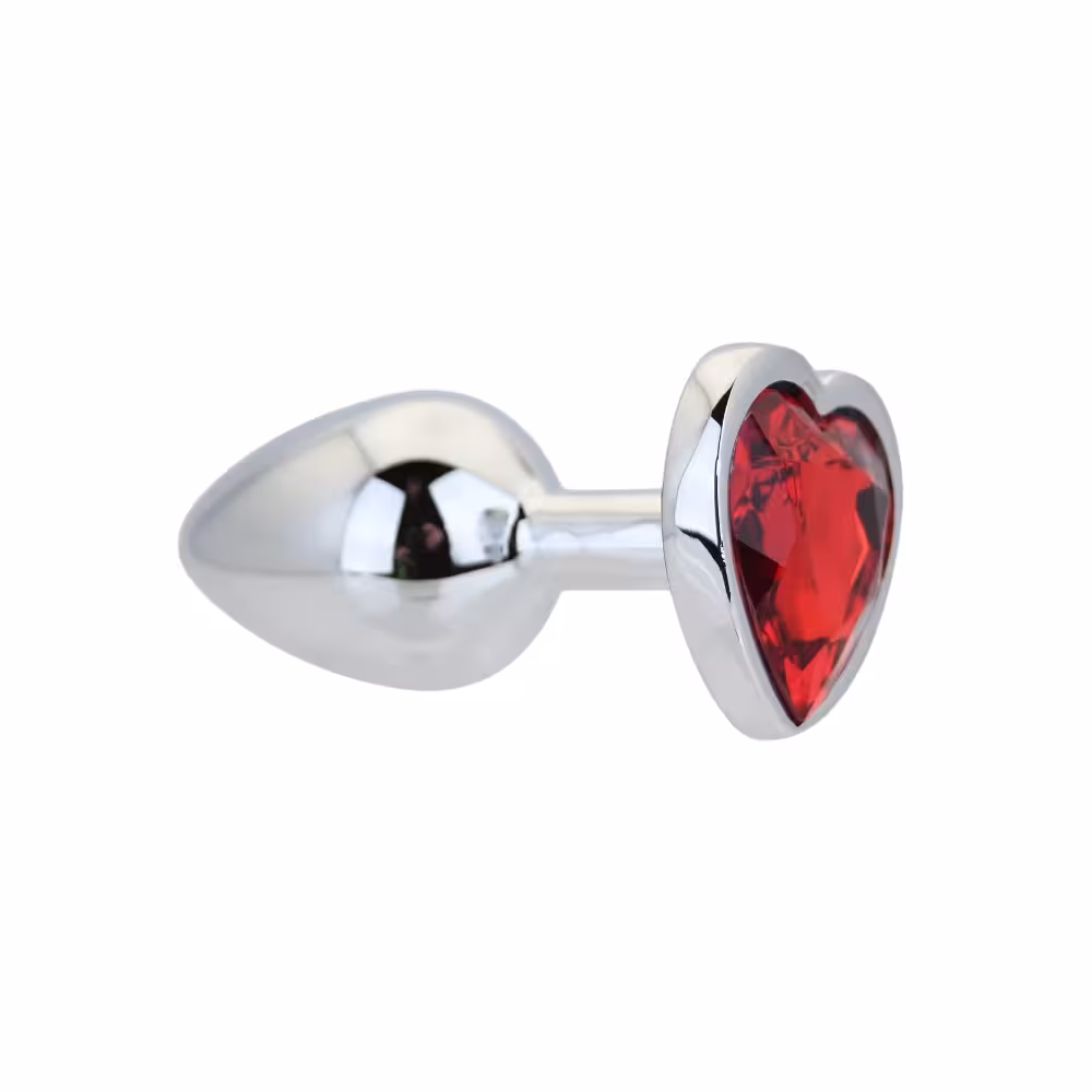 Toosh Heart Shaped Silver Butt Plug with Red Stone Small image 4