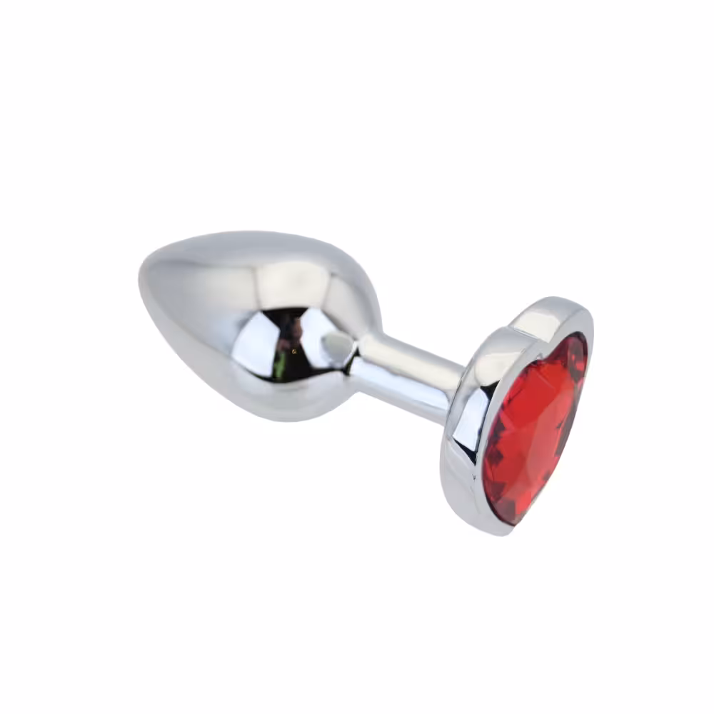 Toosh Heart Shaped Silver Butt Plug with Red Stone Small image 6