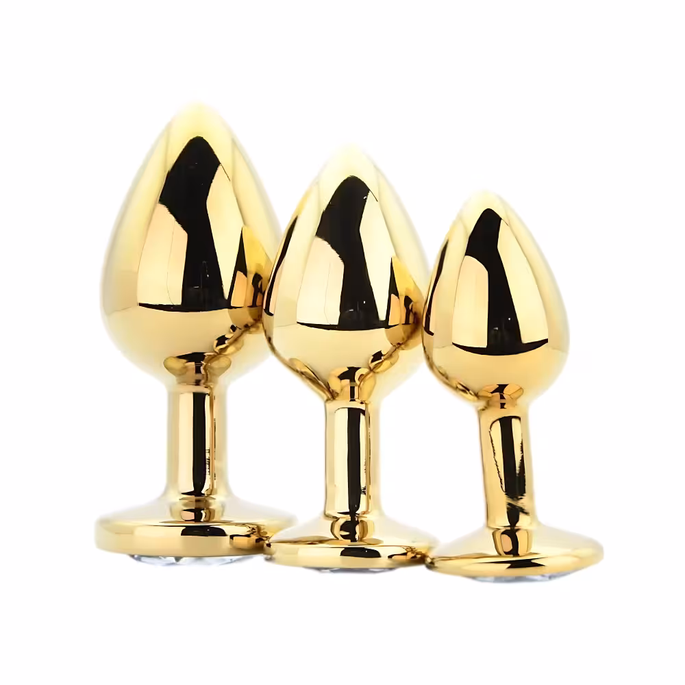 Toosh Metal Butt Plug Gold Set of 3 Clear Stone image 2