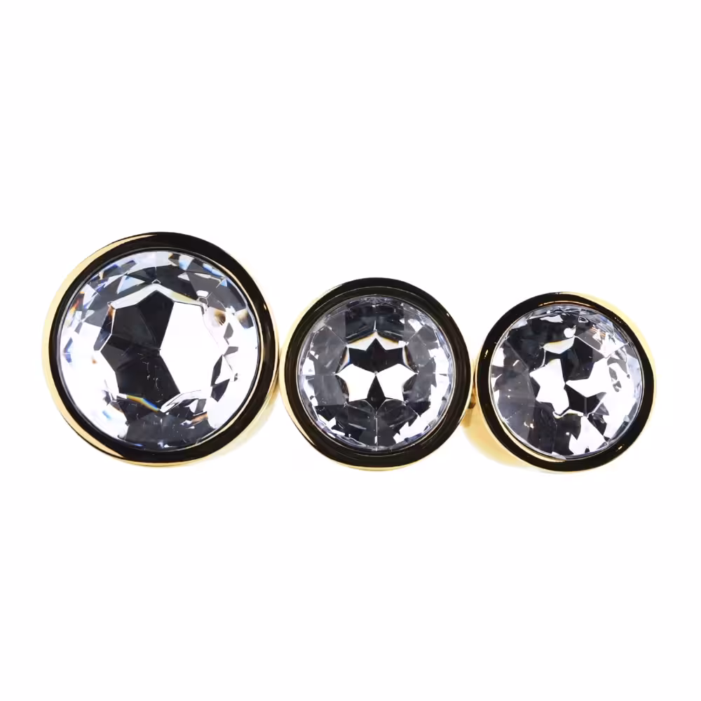 Toosh Metal Butt Plug Gold Set of 3 Clear Stone image 6
