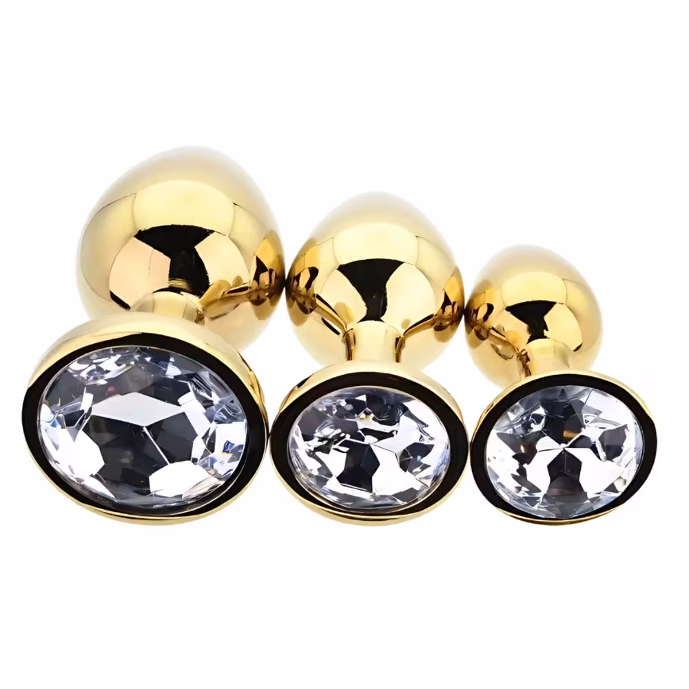 Toosh Metal Butt Plug Gold Set of 3 Clear Stone image 7