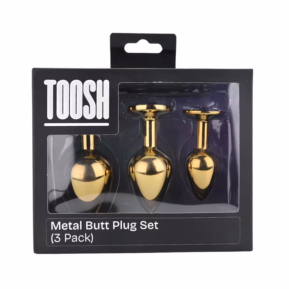 Toosh Metal Butt Plug Gold Set of 3 Clear Stone image 8
