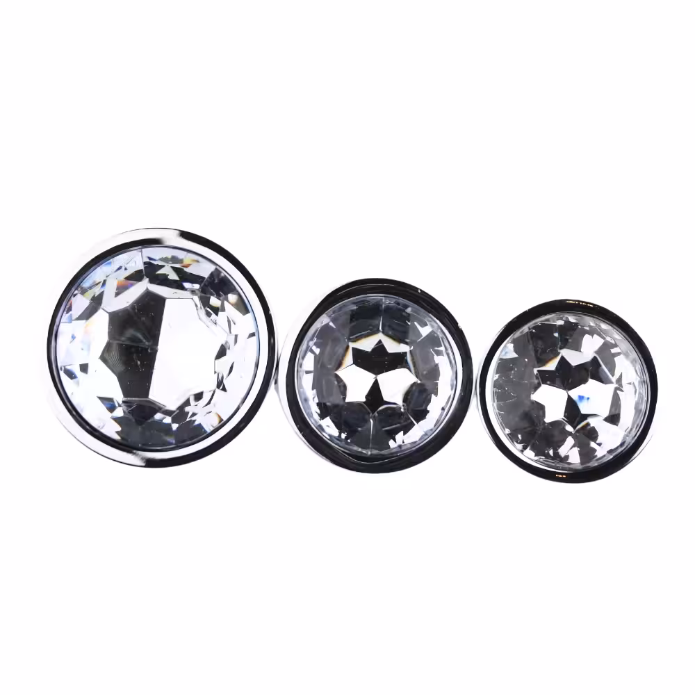 Toosh Metal Butt Plug Silver Set of 3 Clear Stone image 4