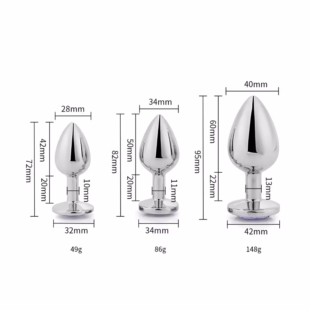 Toosh Metal Butt Plug Silver Set of 3 Clear Stone image 8