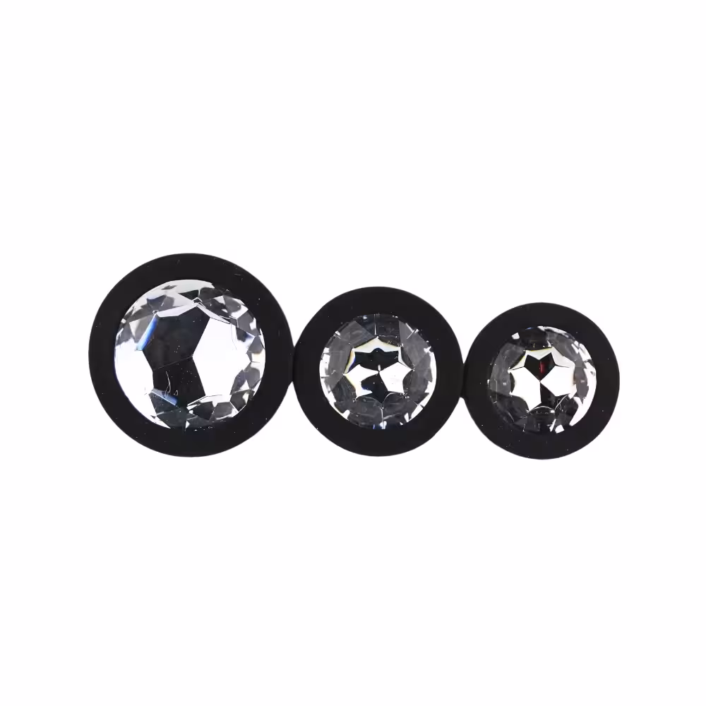 Toosh Silicone Butt Plug Black Set of 3 Clear Stone image 5