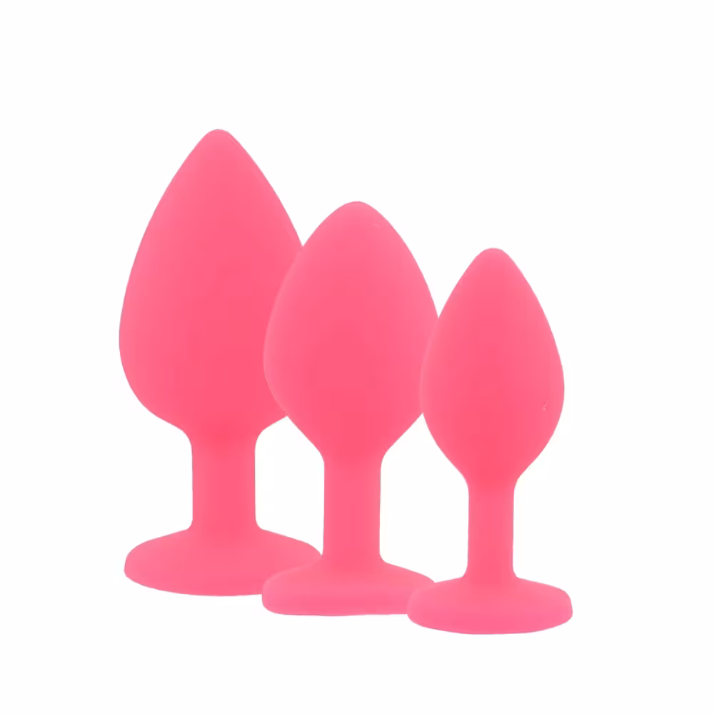 Toosh Silicone Butt Plug Pink Set of 3 Clear Stone image 2