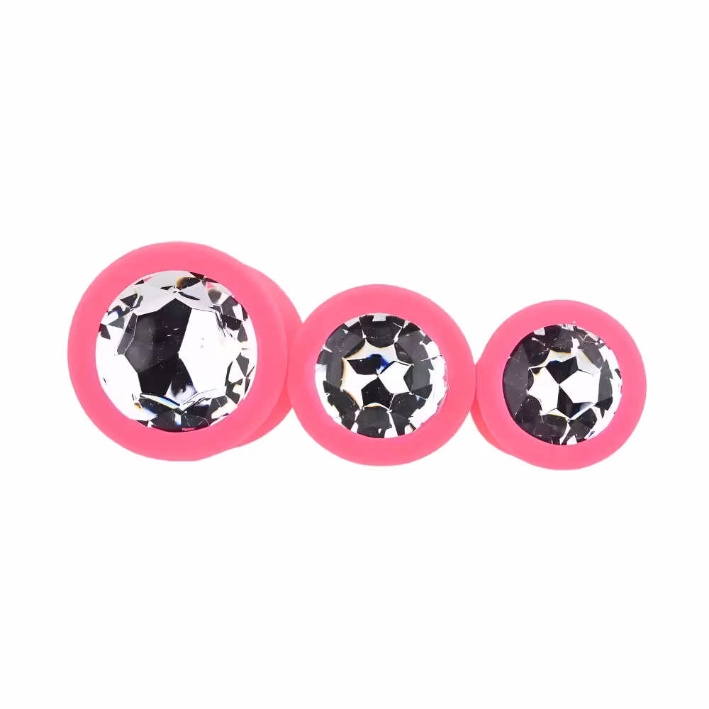 Toosh Silicone Butt Plug Pink Set of 3 Clear Stone image 5