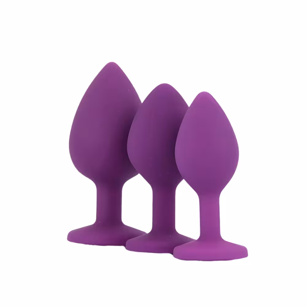Toosh Silicone Butt Plug Purple Set of 3 Clear Stone image 2
