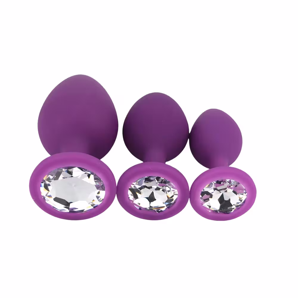 Toosh Silicone Butt Plug Purple Set of 3 Clear Stone image 3
