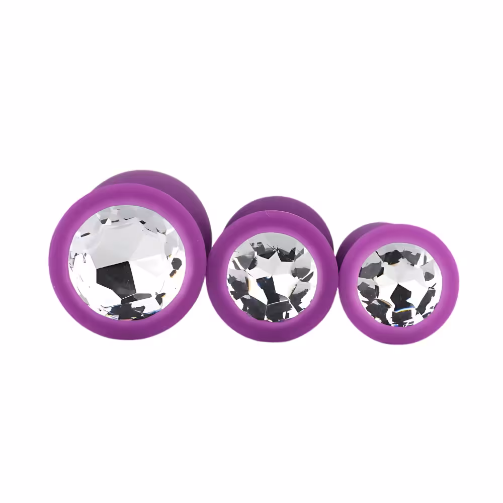 Toosh Silicone Butt Plug Purple Set of 3 Clear Stone image 4