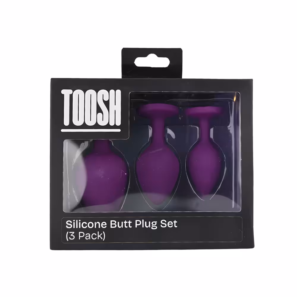 Toosh Silicone Butt Plug Purple Set of 3 Clear Stone image 8