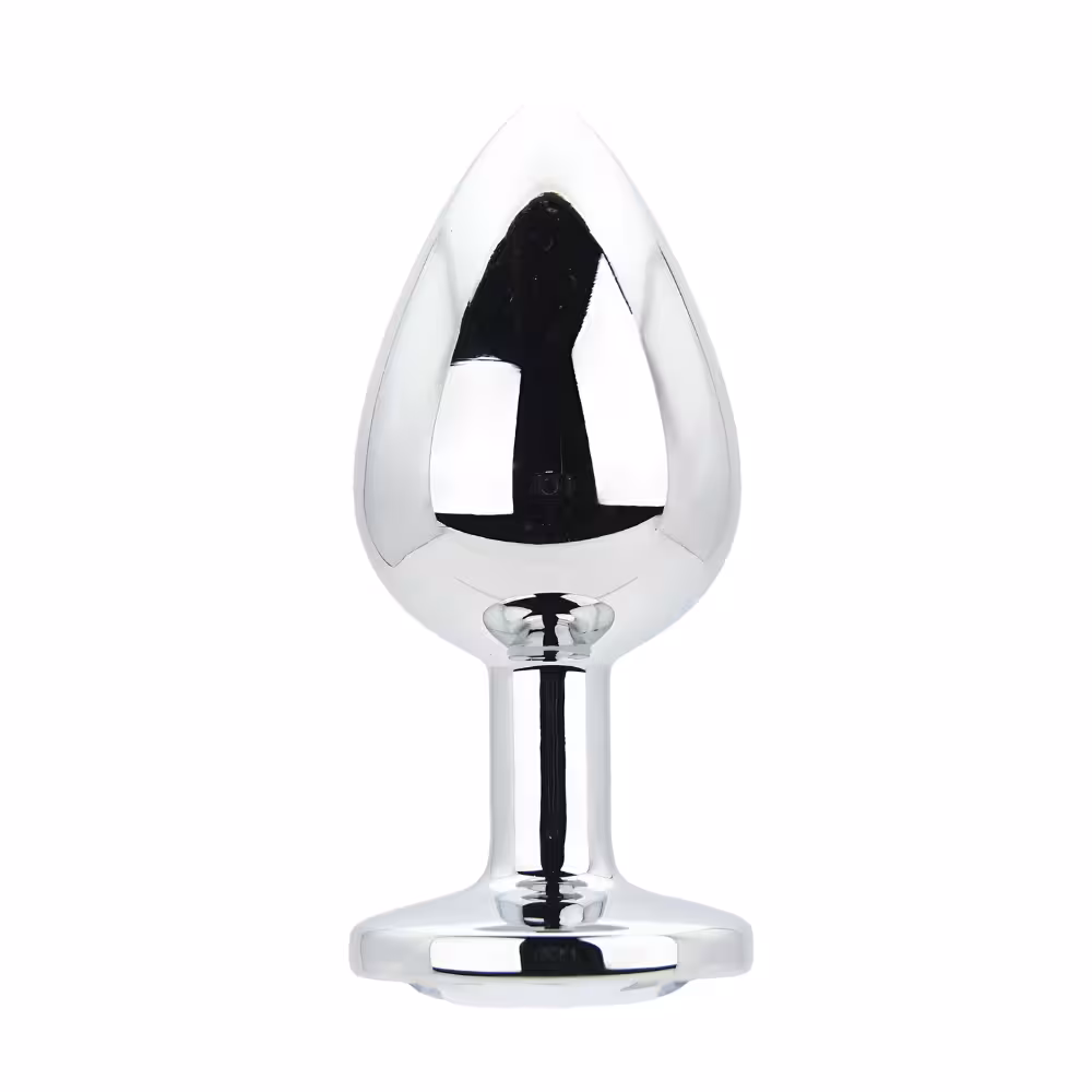 Toosh Silver Metal Butt Plug Large Clear Stone