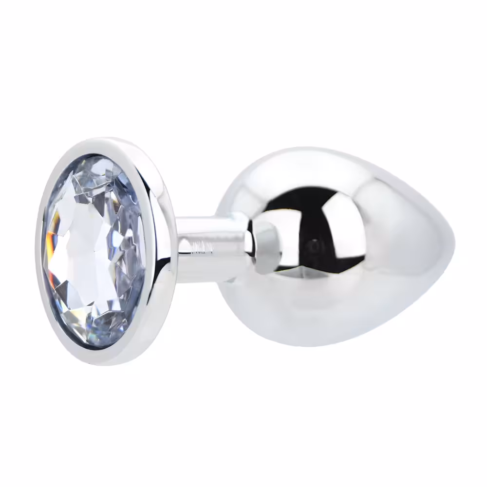 Toosh Silver Metal Butt Plug Large Clear Stone image 3
