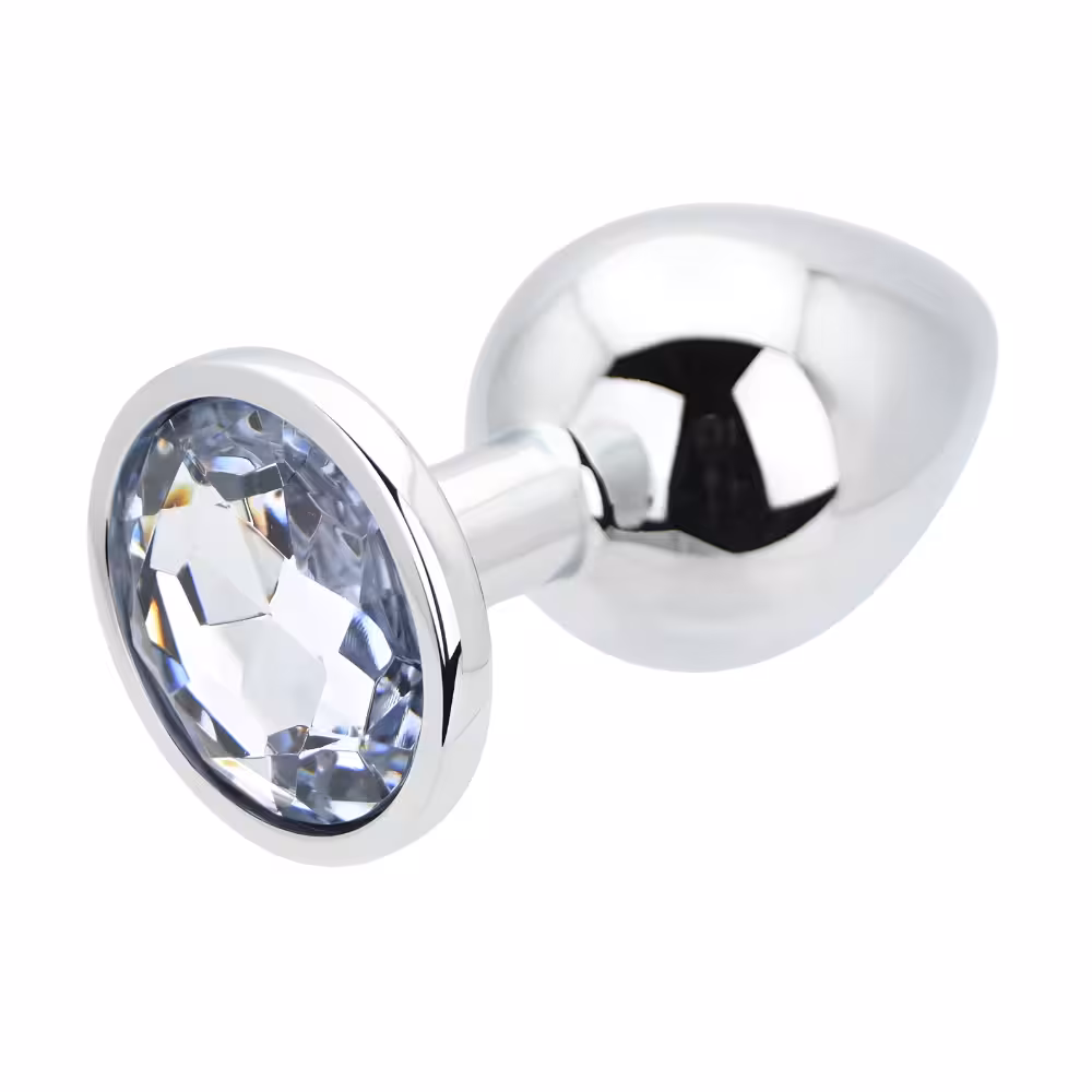 Toosh Silver Metal Butt Plug Large Clear Stone image 4