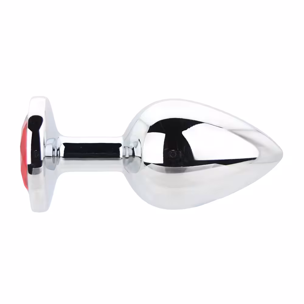 Toosh Silver Metal Butt Plug Large Red Stone image 2