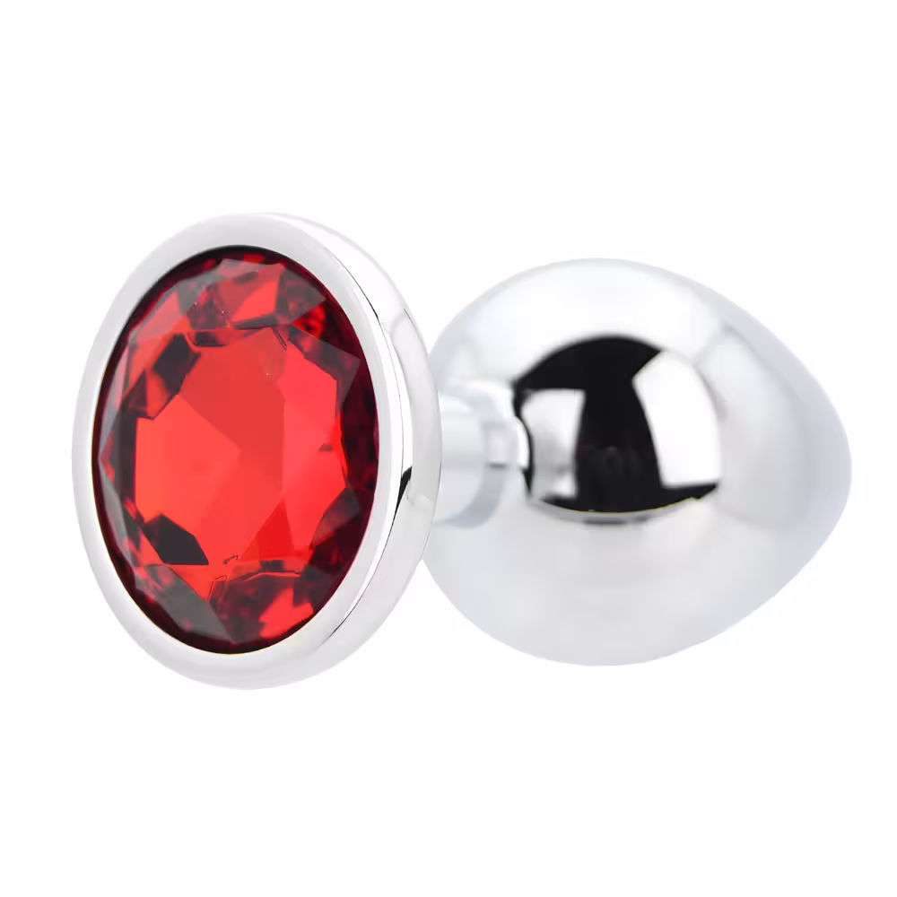 Toosh Silver Metal Butt Plug Large Red Stone image 3