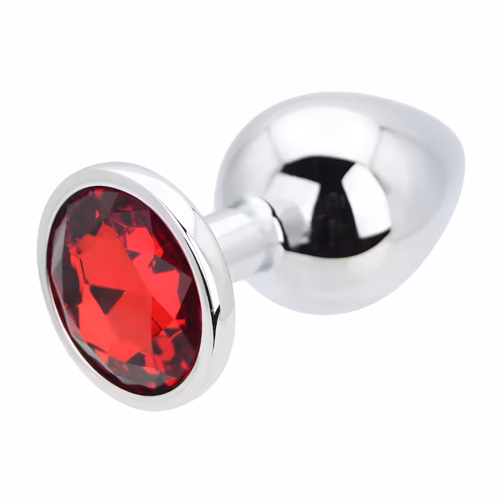 Toosh Silver Metal Butt Plug Large Red Stone image 4