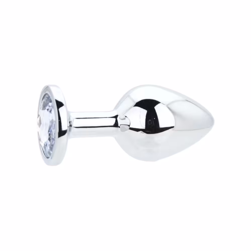 Toosh Silver Metal Butt Plug Medium Clear Stone image 3