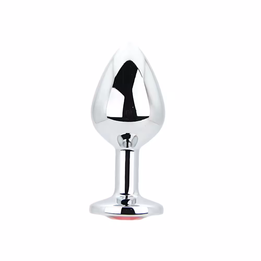 Toosh Silver Metal Butt Plug Medium Red Stone
