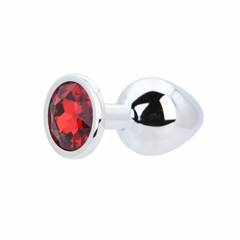Toosh Silver Metal Butt Plug Medium Red Stone image 2