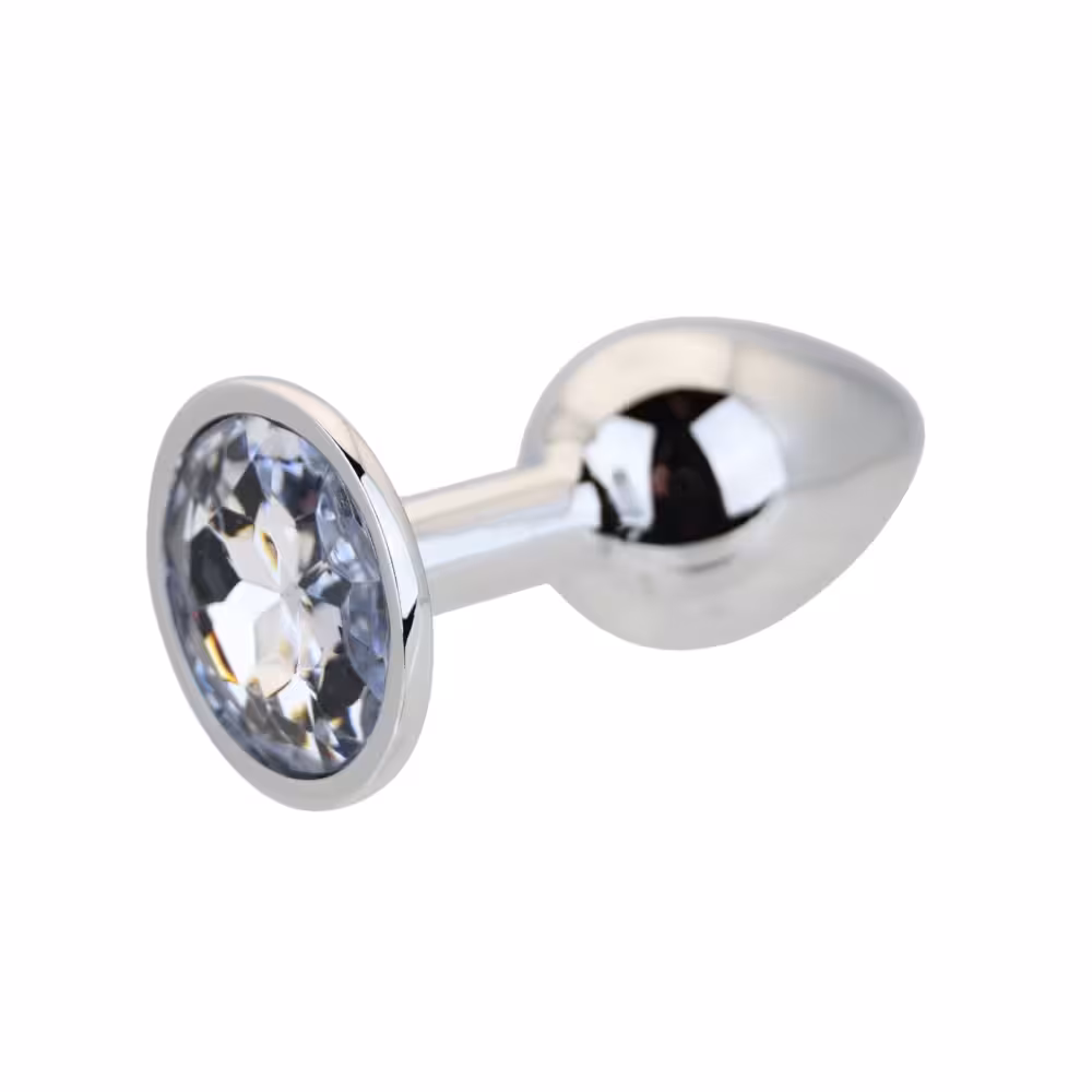 Toosh Silver Metal Butt Plug Small Clear Stone image 3