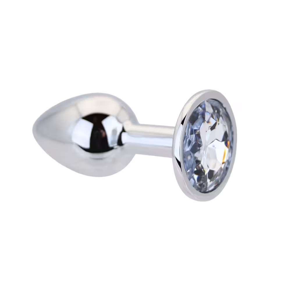 Toosh Silver Metal Butt Plug Small Clear Stone image 4