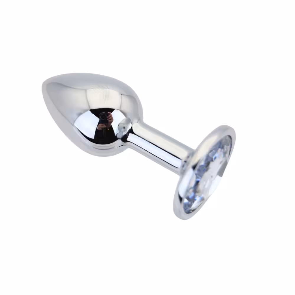 Toosh Silver Metal Butt Plug Small Clear Stone image 5