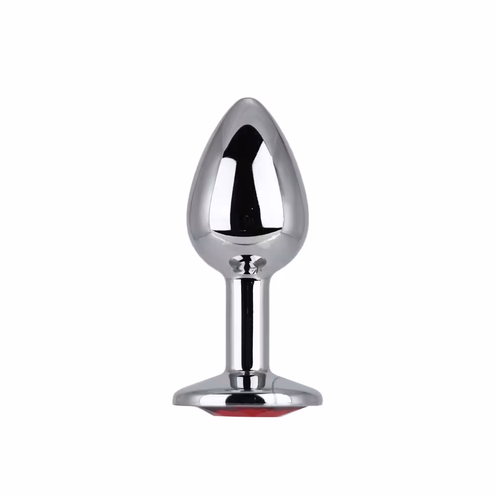 Toosh Silver Metal Butt Plug Small Red Stone