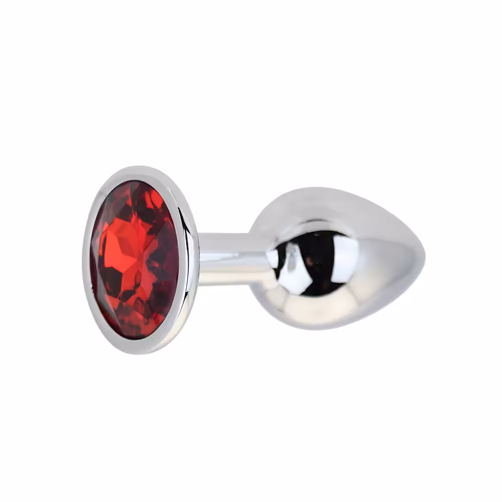 Toosh Silver Metal Butt Plug Small Red Stone image 2